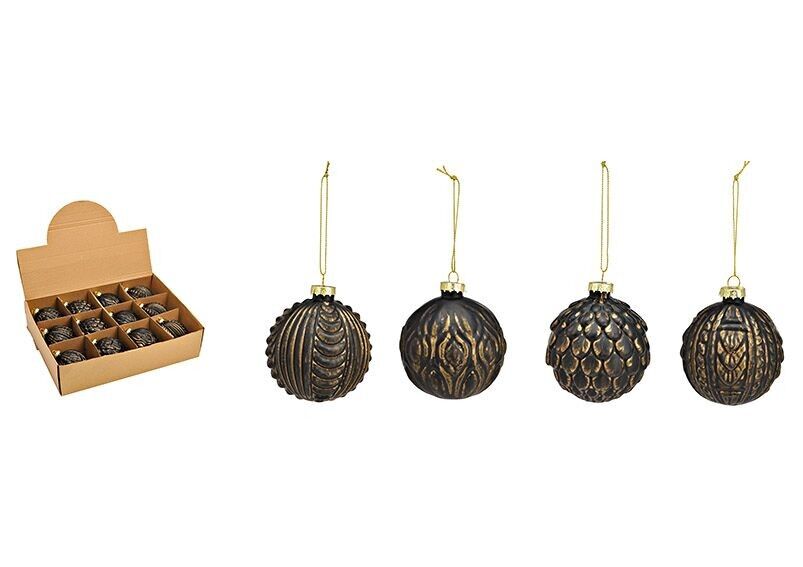 Weihnachtskugel aus Glas, 4-fach, Braun Ø8cm