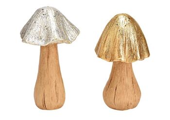 Champignon en céramique dorée, 2 fois, (L/H/P) 11x22x11cm