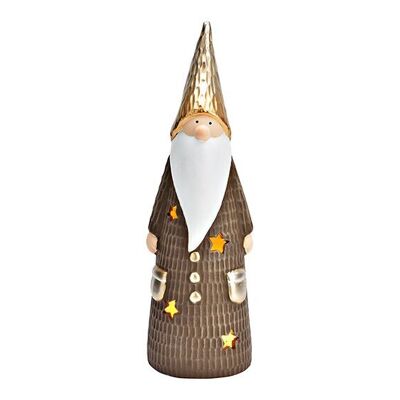 Babbo Natale con LED in ceramica marrone, oro (L/A/P) 11x36x10 cm