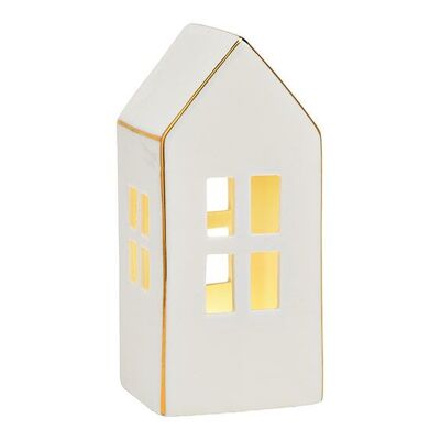 Haus mit LED aus Porzellan weiß (B/H/T) 6x15x6cm