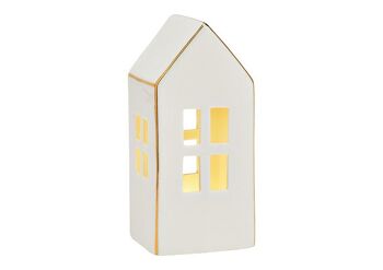 Maison avec LED en porcelaine blanche (L/H/P) 6x15x6cm