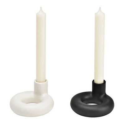 Kerzenhalter aus Keramik schwarz, weiß 2-fach, (B/H/T) 10x5x10cm