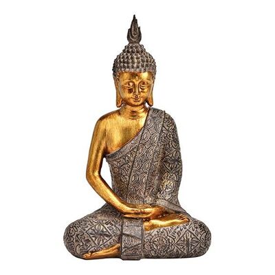 Buddha in poliestere marrone, oro (L/A/P) 15x25x10 cm