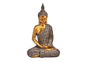 Bouddha en poly marron, or (L/H/P) 15x25x10cm