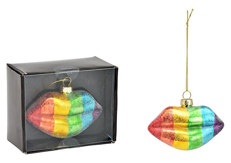 Weihnachtshänger Lippen aus Glas, Bunt (B/H/T) 9x5x4cm
