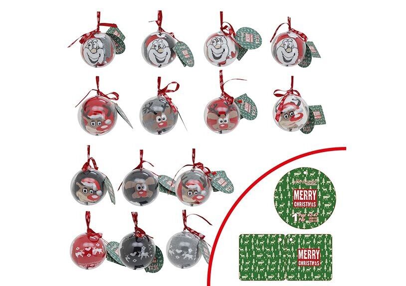 Calcetines térmicos para hombre Navidad en bola de plástico de tela de colores 14 veces, (An/Al/Pr) 10x10x10cm