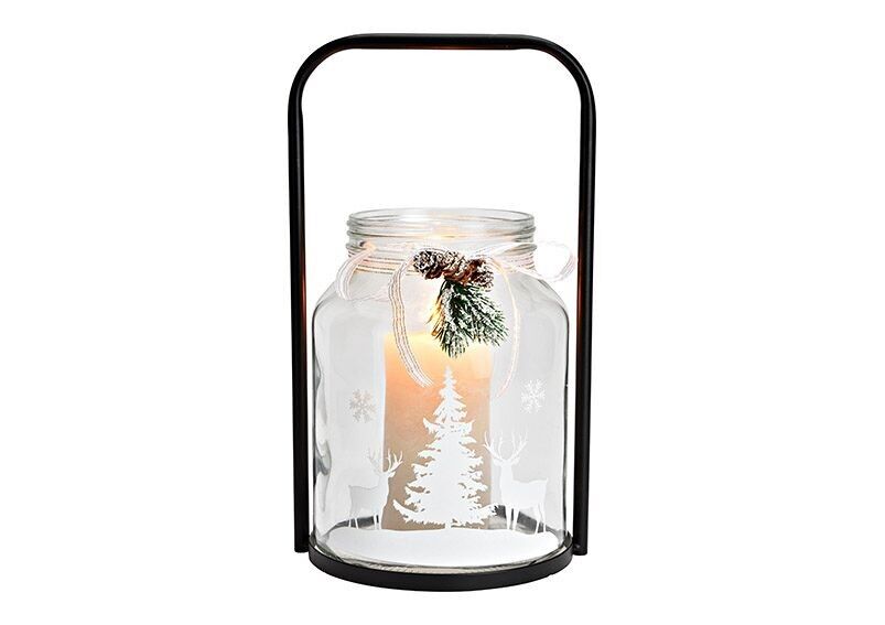 Lanterna decorativa con abete in vetro, metallo trasparente, nero (L/A/P) 19x32x17 cm