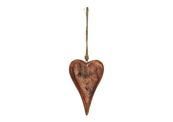 Coeur suspendu en bois de manguier marron (L/H/P) 12x19x3cm