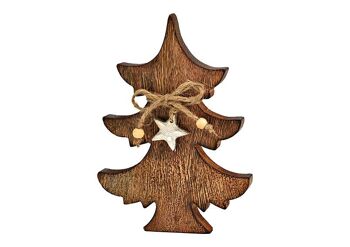 Sapin de Noël en bois de manguier marron (L/H/P) 14x20x2cm