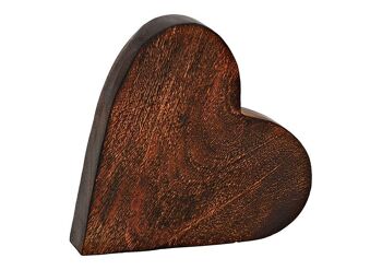Coeur en bois de manguier marron (L/H/P) 19x18x4cm