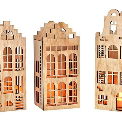 Maison en bois naturel triple, (L/H/P) 10x26x9cm 10x22x9cm