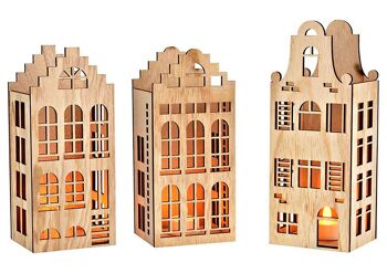 Maison en bois naturel triple, (L/H/P) 10x26x9cm 10x22x9cm