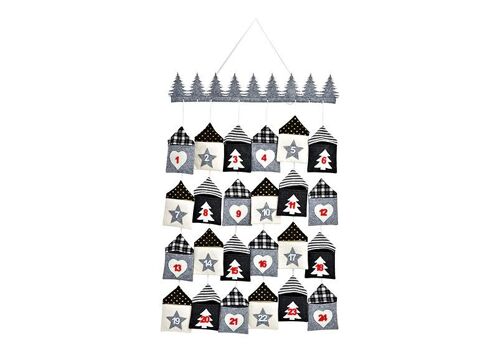 Adventskalender aus Textil, 24 Säckchen (B/H) 10x16 cm, Grau/Weiß (B/H/T) 55x90x1cm