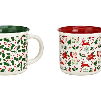 Tazza con decorazione natalizia in porcellana rossa, verde 2 volte, (L/A/P) 13x8x10 cm