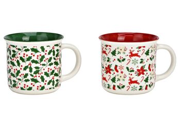 Mug décor de Noël en porcelaine rouge, vert 2 fois, (L/H/P) 13x8x10cm