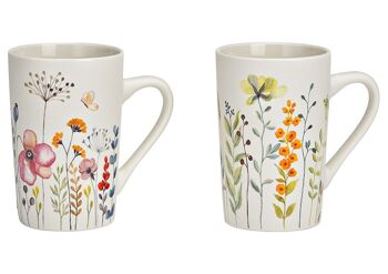 Mug à décor floral en porcelaine blanche, 2 plis, (L/H/P) 12x12x8cm 385ml