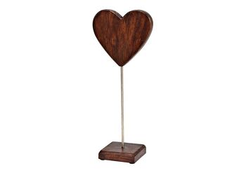 Support coeur en bois de manguier marron (L/H/P) 15x39x10cm