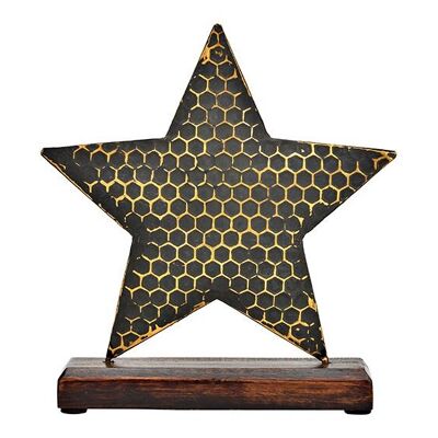 Estrella de pie sobre base de madera de mango y metal negro (An/Al/Pr) 20x22x5cm