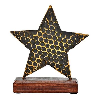 Estrella de pie sobre base de madera de mango y metal negro (An/Al/Pr) 15x17x5cm