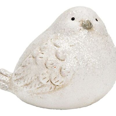 Uccello invernale con glitter in argilla bianca (L/A/P) 10x11x9 cm