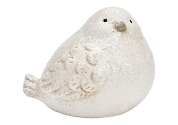 Oiseau d'hiver à paillettes en argile blanche (L/H/P) 10x11x9cm
