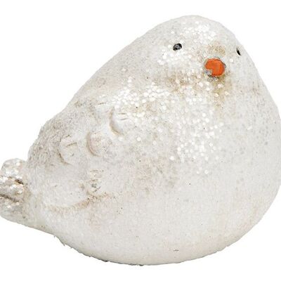 Uccello invernale con glitter in argilla bianca (L/A/P) 9x7x7 cm