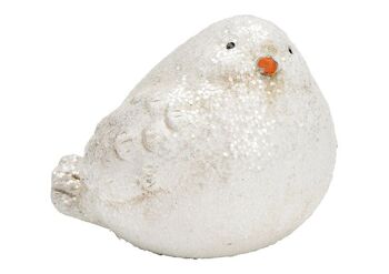 Oiseau d'hiver à paillettes en argile blanche (L/H/P) 9x7x7cm