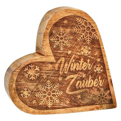 Cuore <Winter Magic> in legno di mango, naturale (L/A/P) 14x14x4 cm