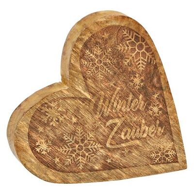 Cuore magico invernale in legno di mango naturale (L/A/P) 20x20x4 cm