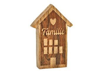 Maison familiale en bois de manguier naturel (L/H/P) 13x20x4cm