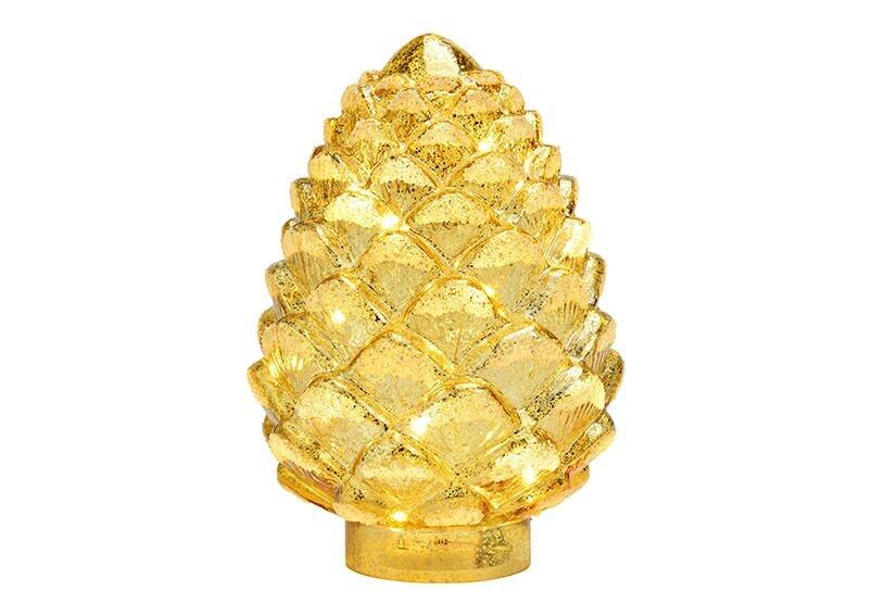 Pine cone with 15 LED made of glass gold (W/H/D) 15x22x15cm with timer