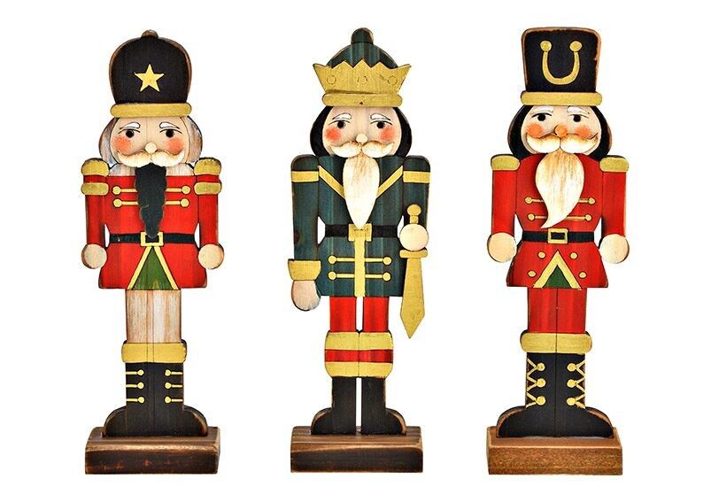Nutcracker stand made of wood, coloured, 3-fold, (W/H/D) 6x18x4cm