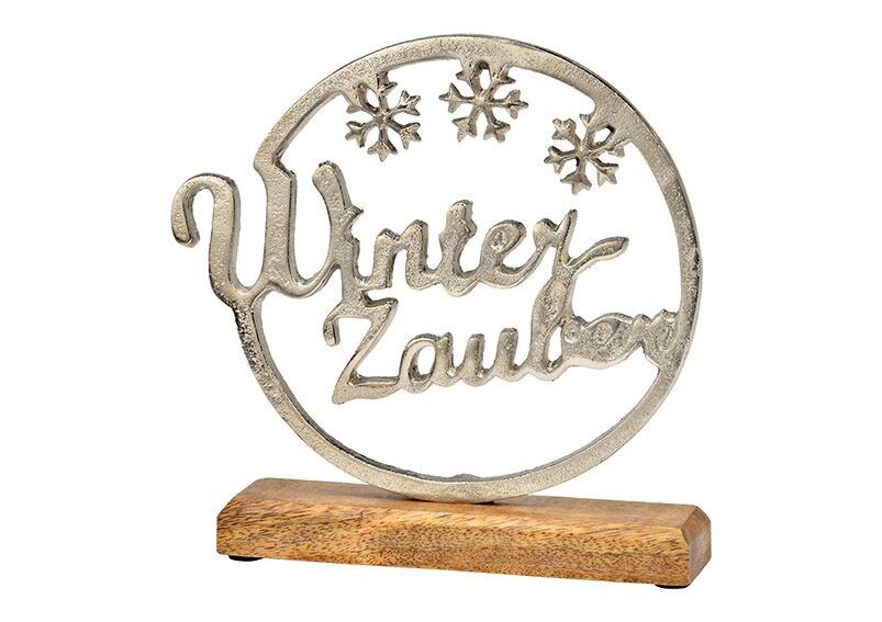 Winter magic stand on mango wood base made of silver metal (W/H/D) 23x22x5cm
