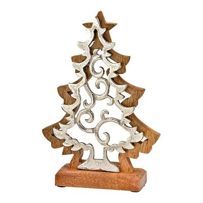 Aufsteller Tannenbaum aus Metall, Mangoholz silber (B/H/T) 17x25x5cm