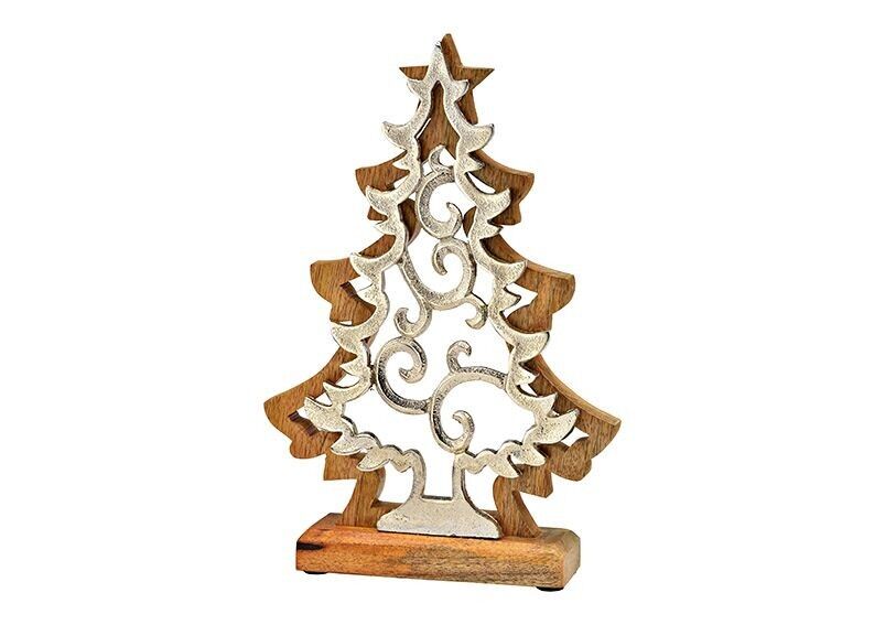 Christmas tree stand made of metal, mango wood silver (W/H/D) 20x30x5cm