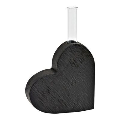 Vaso cuore con provetta in legno di mango nero (L/A/P) 12x13x4 cm