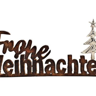 Aufsteller Schriftzug, Frohe Weihnachten aus Mangoholz braun (B/H/T) 14x30x2cm