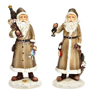 Babbo Natale in poliestere marrone 2 volte, (L/A/P) 7x15x5 cm