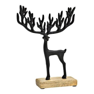 Stand di cervo su base in legno di mango in metallo nero (L/A/P) 16x22x5 cm