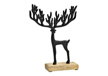 Support cerf sur socle en bois de manguier en métal noir (L/H/P) 16x22x5cm