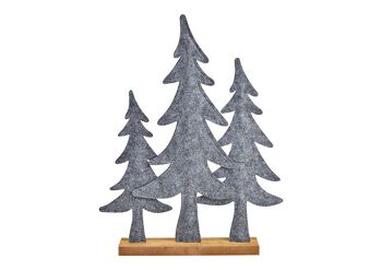 Sapins de Noël sur socle en bois en feutre gris (L/H/P) 40x51x6cm