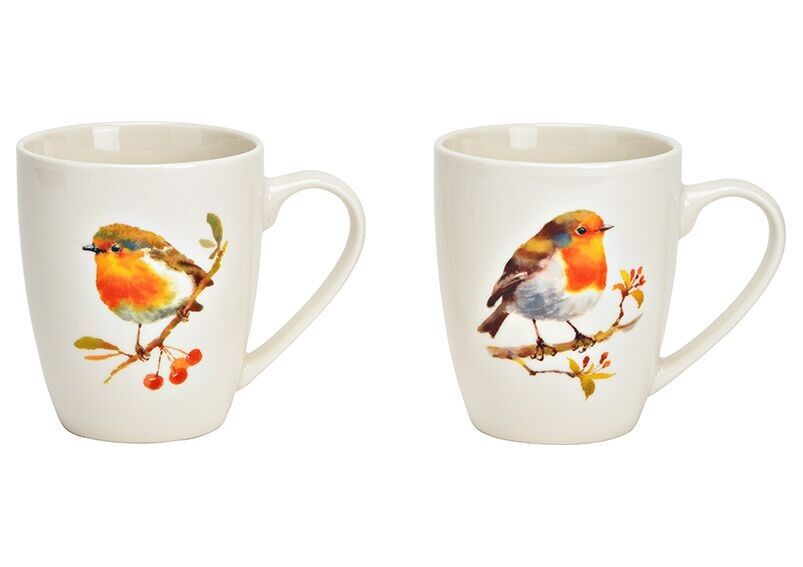 Tazza con decoro uccello in porcellana bianca (L/A/P) 12x10x8 cm 350 ml