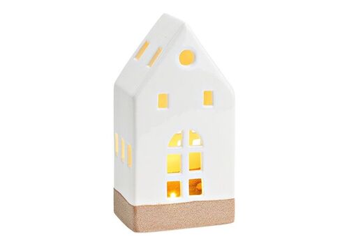 Haus mit LED licht, Batteriebetrieb 2xLR44 nicht enthalten, aus Porzellan weiß (B/H/T) 10x18x6cm