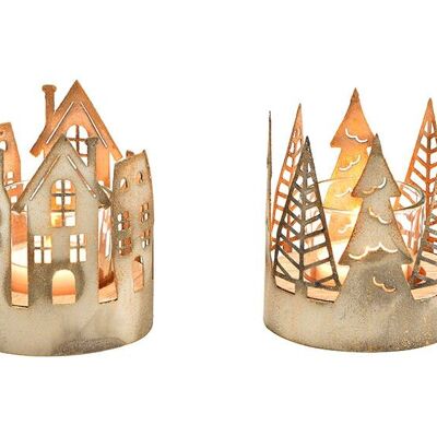 Faroles, decoración para árboles de Navidad de metal, madera, copa de champán doble, (An/Al/Pr) 8x9x8cm