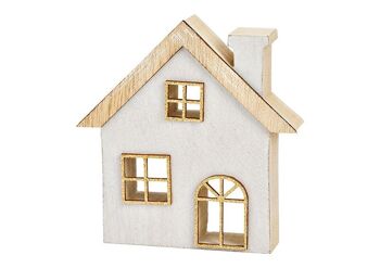Maison en bois doré, blanc (L/H/P) 12x12x3cm