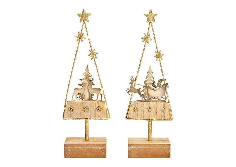 Supporto per paesaggio invernale con LED in legno naturale, oro 2 volte, (L/A/P) 12x34x6 cm