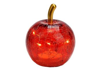 Apple avec 5 LED en verre rouge (L/H/P) 7x9x7cm avec minuterie, fonctionnement avec pile CR2032 non incluse