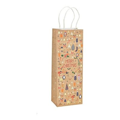 Borsa per bottiglie, decorazione natalizia, in carta/cartone marrone (L/A/P) 12x35x9 cm