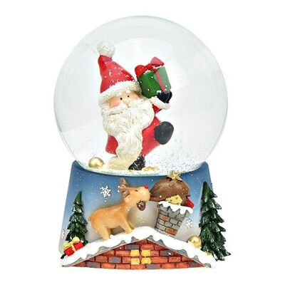 Spieluhr/Schneekugel Nikolaus mit Musik aus Poly, Glas bunt (B/H/T) 10x14x10cm