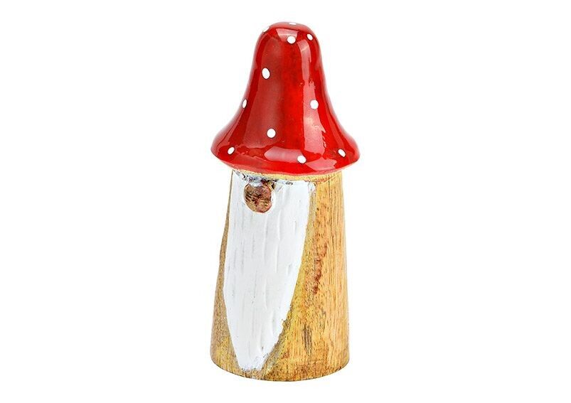 Gnomo agarico muscario in legno di mango, naturale/rosso/bianco (L/A/P) 5x13x5 cm